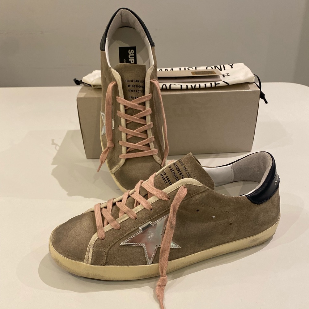 Golden Goose Superstar Sneaker Taupe Suede/Silver/Dark Blue sz 40 New in Box - Picture 11 of 15